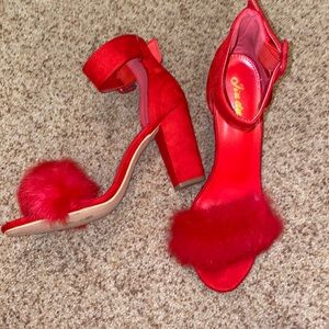 Jiudu Red Boa Heels Sz 8
